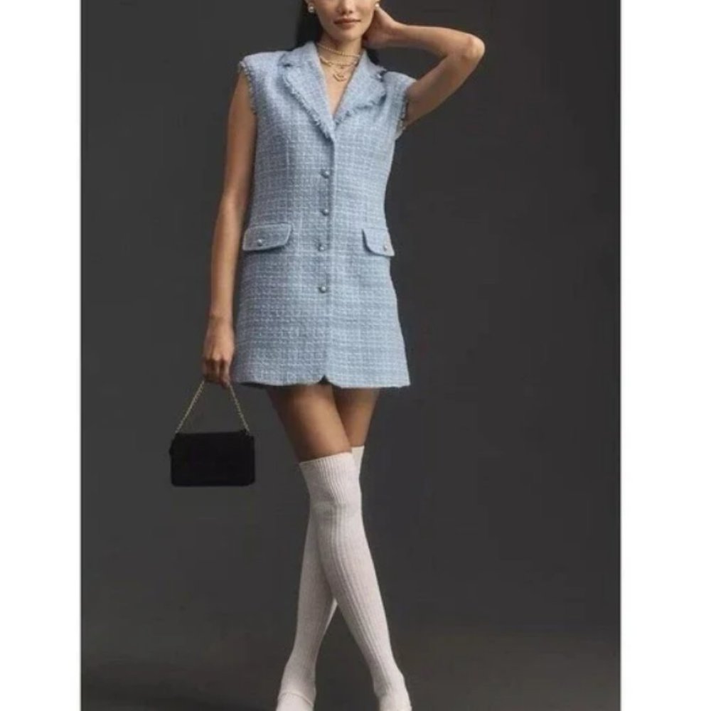 Maeve Light Blue Tweed Mini Dress